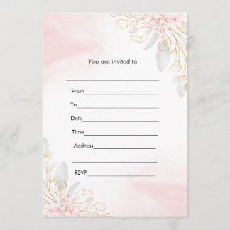 Preencha o convite floral em aquarela rosa dourado
