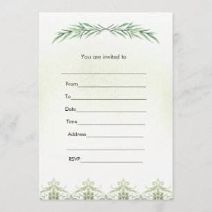 Preencha o convite ramagem verde aquarela