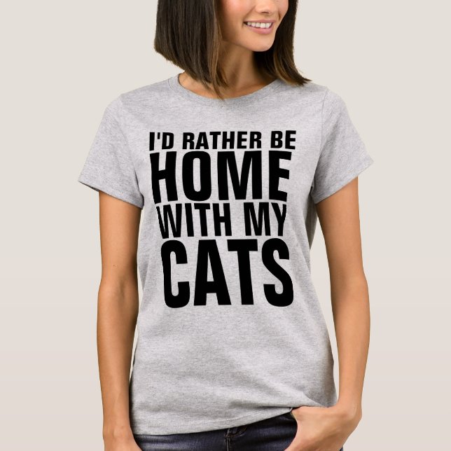 PREFERENCIALMENTE ESTAR EM CASA COM GATOS, T-shirt (Frente)