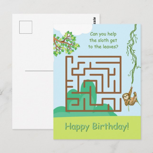 Preguiça e folhas, cartões de aniversário de labir (Frente/Verso)