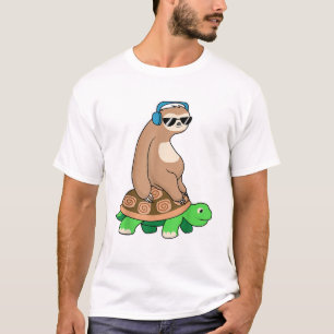Preguiça Montando Tartaruga - Camiseta Preguiçosa