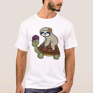 Preguiça montando uma tartaruga Camiseta Clássica