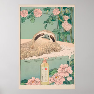 Preguiça na Banheira Ukiyo-e Impressão Japandi Ban