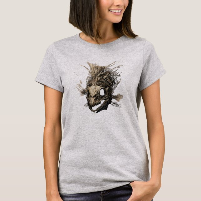 Prehistoric Fish Skull Grunge Dark Women's T-Shirt (Frente)