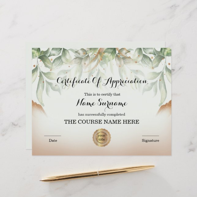 Prêmio de Apreciação de Certificado (Frente/Verso In Situ)