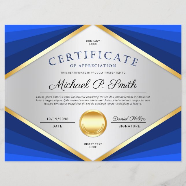 Prêmio de Apreciação de Certificado Profissional (Frente)