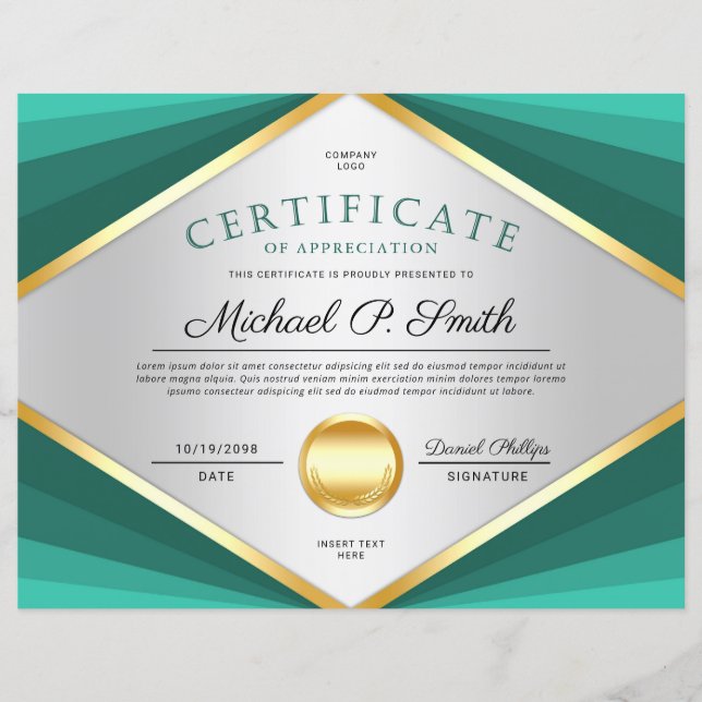 Prêmio de Apreciação de Certificado Profissional (Frente)