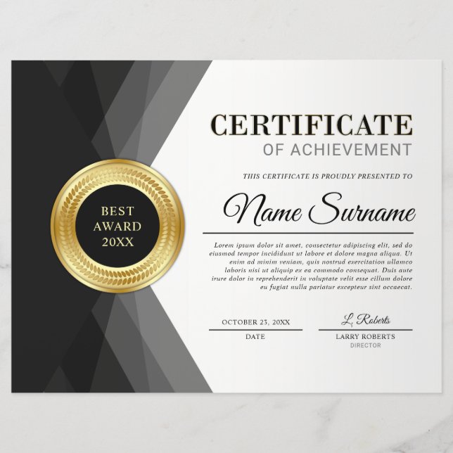 Prêmio de Certificado de Conquista Preto e Dourado (Frente)