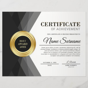 Prêmio de Certificado de Conquista Preto e Dourado