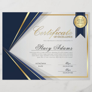 Prêmio de Certificado de Excelência Azul e Dourado