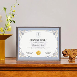 Prêmio de Certificado de HonorRoll Azul Editável