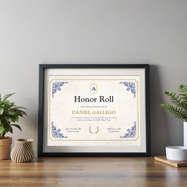 Prêmio de Certificado de Rolagem Honorável (Editable A Honor Roll Certificate Template Award)