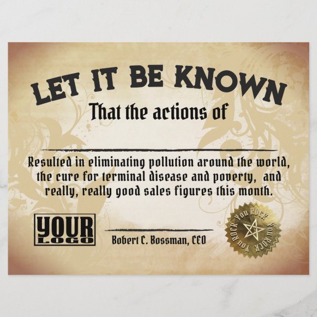 Prêmio de certificado de trabalho engraçado para v (Frente)