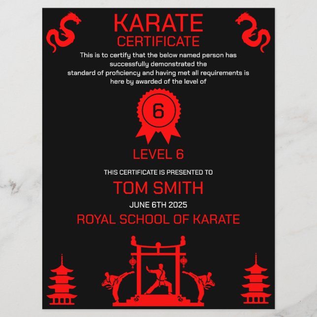 Prêmio de Certificado Karate (Frente)