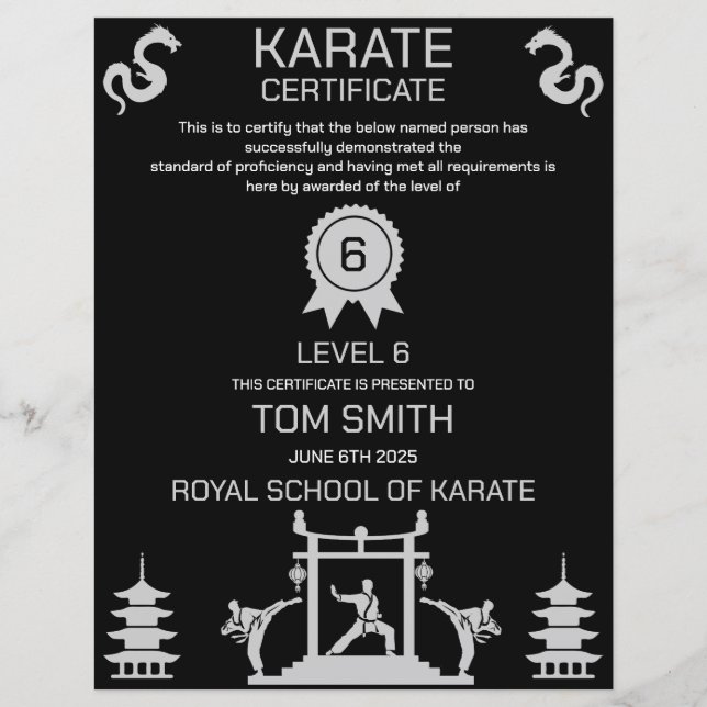 Prêmio de Certificado Karate (Frente)