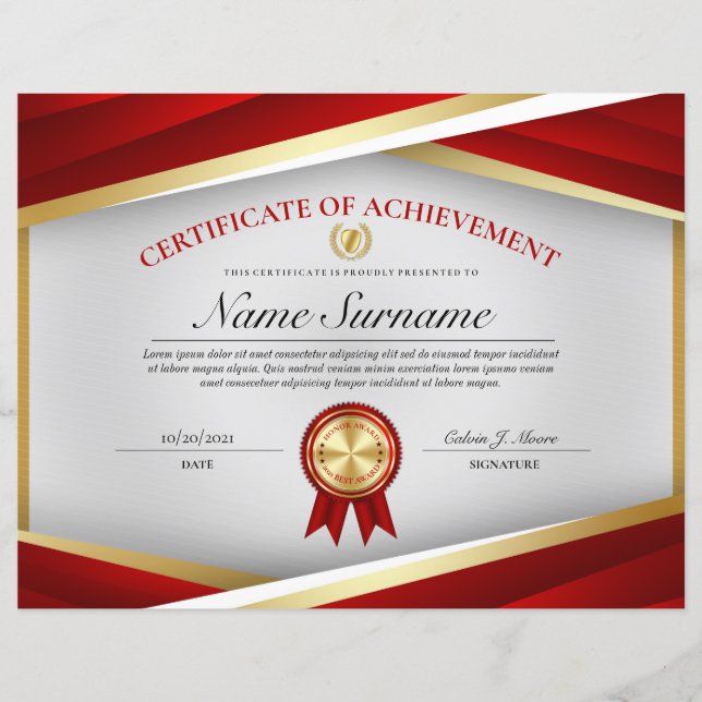 Prêmio de certificado profissional de desempenho (Frente)