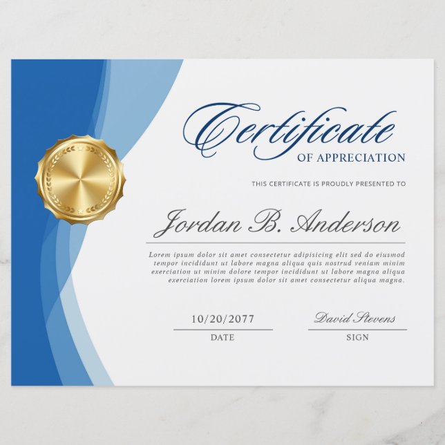 Prêmio de Certificado Profissional de Onda Azul Su (Frente)
