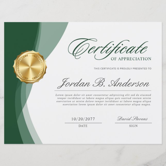 Prêmio de Certificado Profissional de Onda Verde S (Frente)