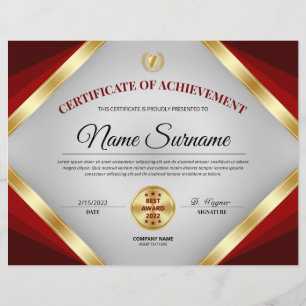 Prêmio de desempenho de certificado profissional