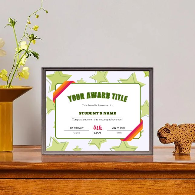 Prêmio de Realização de Estudantes em Sala de Aula (Editable Star Classroom Student Achievement Award)