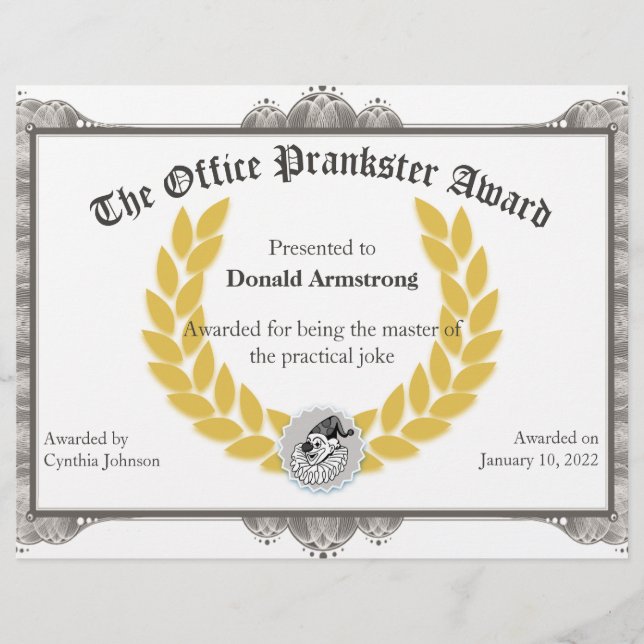 Prêmio Funny para Funcionários - Piada Prática (Frente)