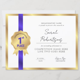 Prêmio Vencedor do 1º Lugar Fita Azul Medalha de O