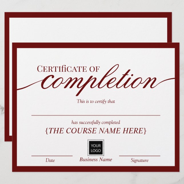 Prêmio Vermelho de Certificado de Conclusão Minima (Frente/Verso)
