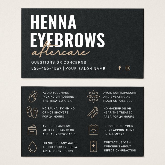 Premium Black Luxury Henna Brows Cartão de Atenção (Frente & Verso)