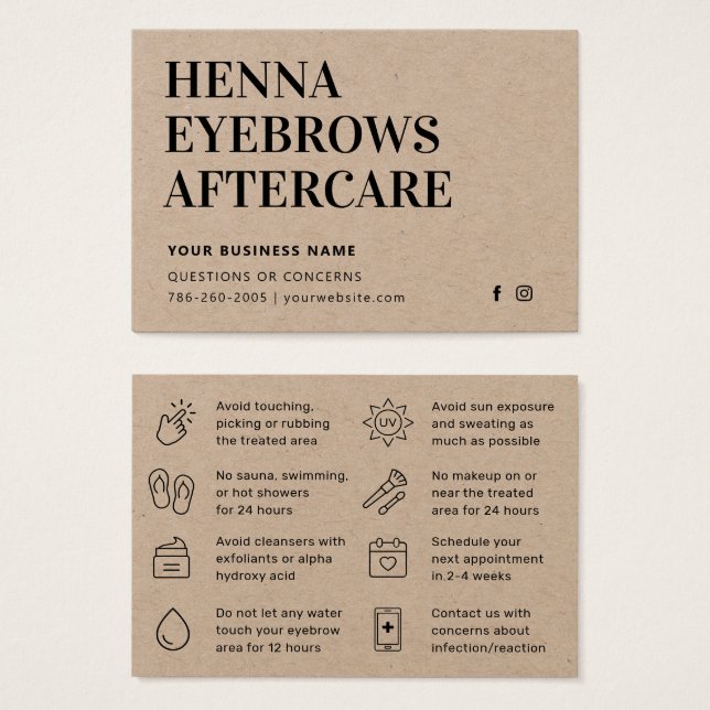 Premium Kraft Henna Brows Cartão de Pós-Cuidados (Frente & Verso)