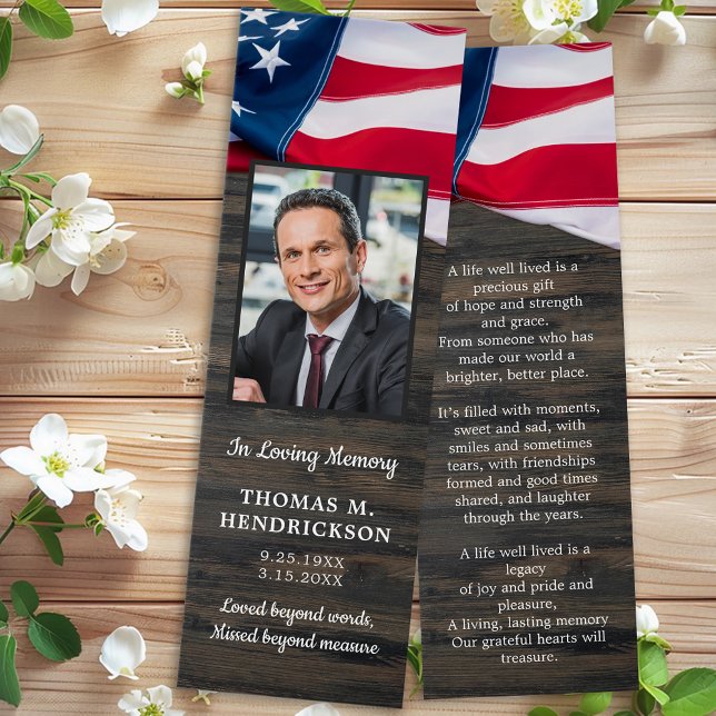 Premium Memorial USA Flag Funeral Prayer Bookmark (Criador carregado)