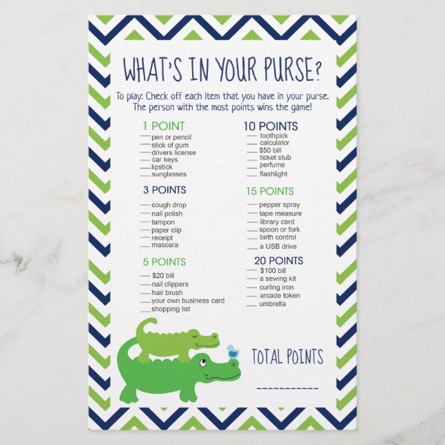 Preppy Alligator O que há no seu jogo de bolsa (Frente)