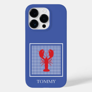Preppy Blue Gingham Red Lobster Nome Costeiro