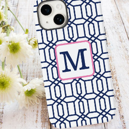 Preppy Blue Octagon Pattern / Monograma Azul-Marin