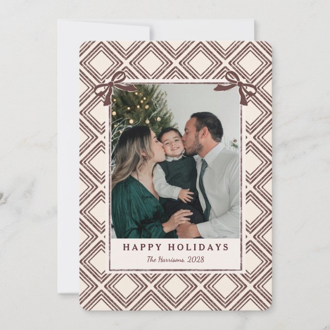 Preppy Chocolate Diamond Pattern Holiday Card (Frente)