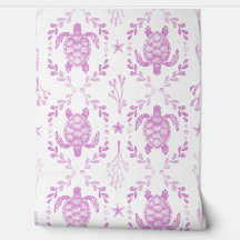 Preppy Coastal Sea Turtles and Coral in Light Pink