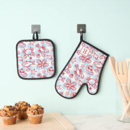 Preppy Coastal Seafood Gingham Kitchen Decor