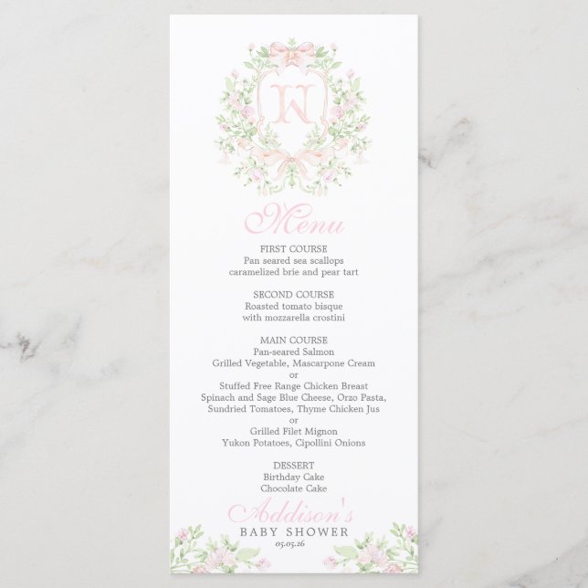 Preppy Crest Baby Shower Menu (Frente)