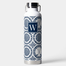 Preppy Golf Damask – Balls & Clubs in Navy White