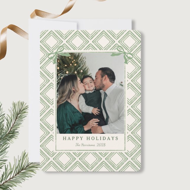 Preppy Green Diamond Pattern Holiday Card (Criador carregado)