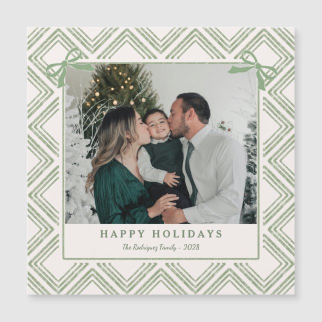 Preppy Green Diamond Pattern Holiday Magnetic Card (Frente)