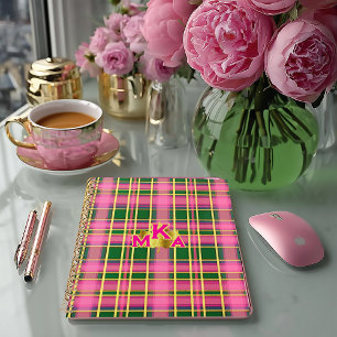 Preppy Rosa e Xadrez Verde Planejador Personaliz