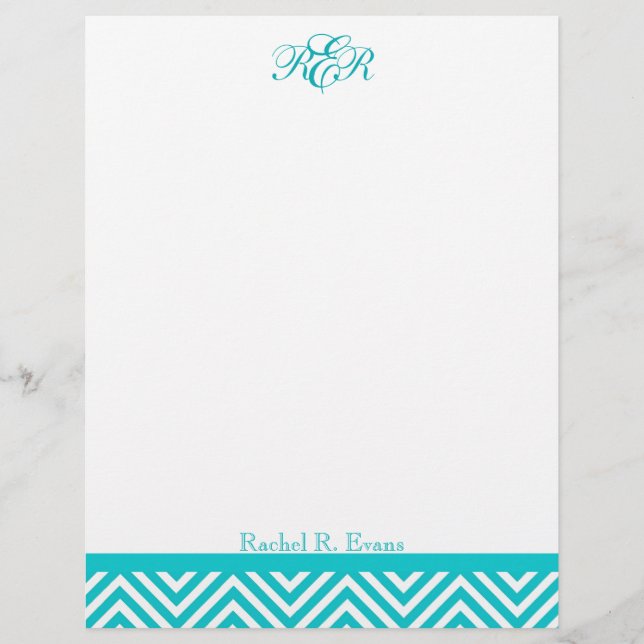 Preppy Teal Chevron Monograma Letterhead (Frente)