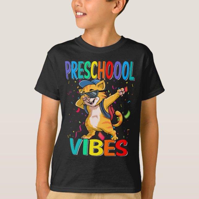 Preschool Vibes Gato De Volta À Camisa De T Da Esc (Frente)