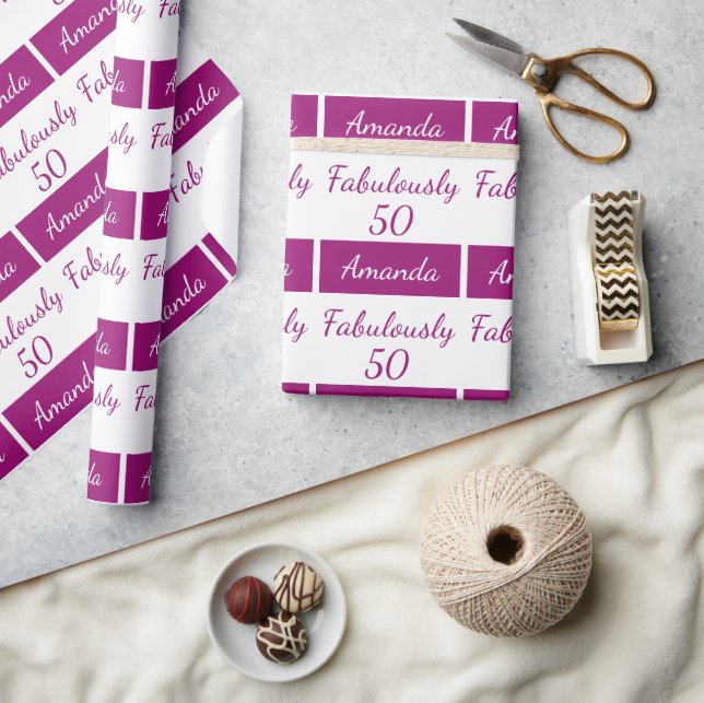 Presente 50º aniversário Papel de empacotamento rosa fabulo (Artesanato)