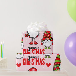 Presente Adorável Papel de Natal com Tema Gnome Gnomie