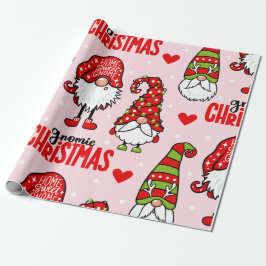 Presente Adorável Papel de Natal com Tema Gnome Gnomie