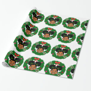 Presente Afro Girl Puff O Papel De Molho De Natal