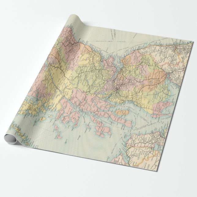 Presente Antigo Mapa da Escócia (1912) Papel de Embalagem (Desenrolado)