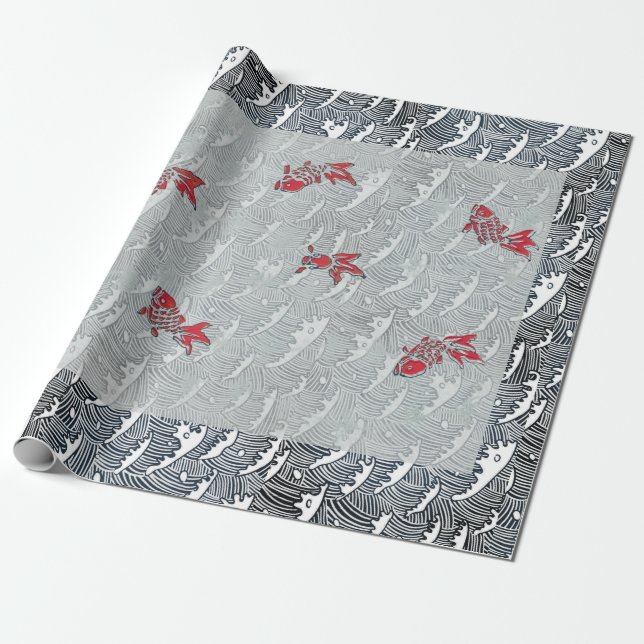 Presente ANTIGO Papel de enrolamento de IMPRESSÃO de PEIXES (Desenrolado)