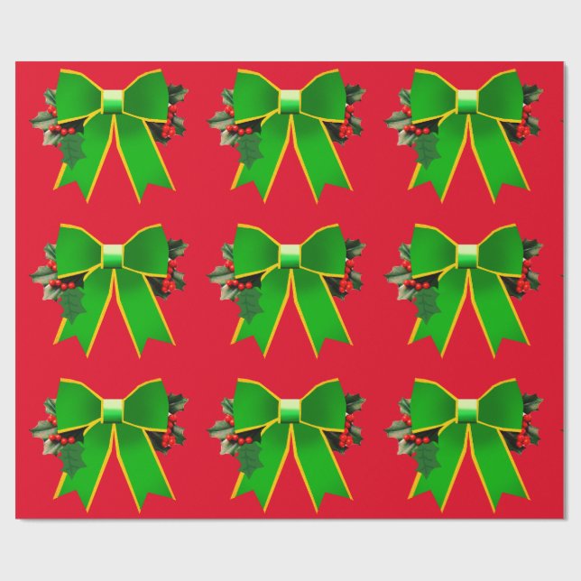 Presente Arco Verde com Papel de Enrolamento Holly Red (Aberto)